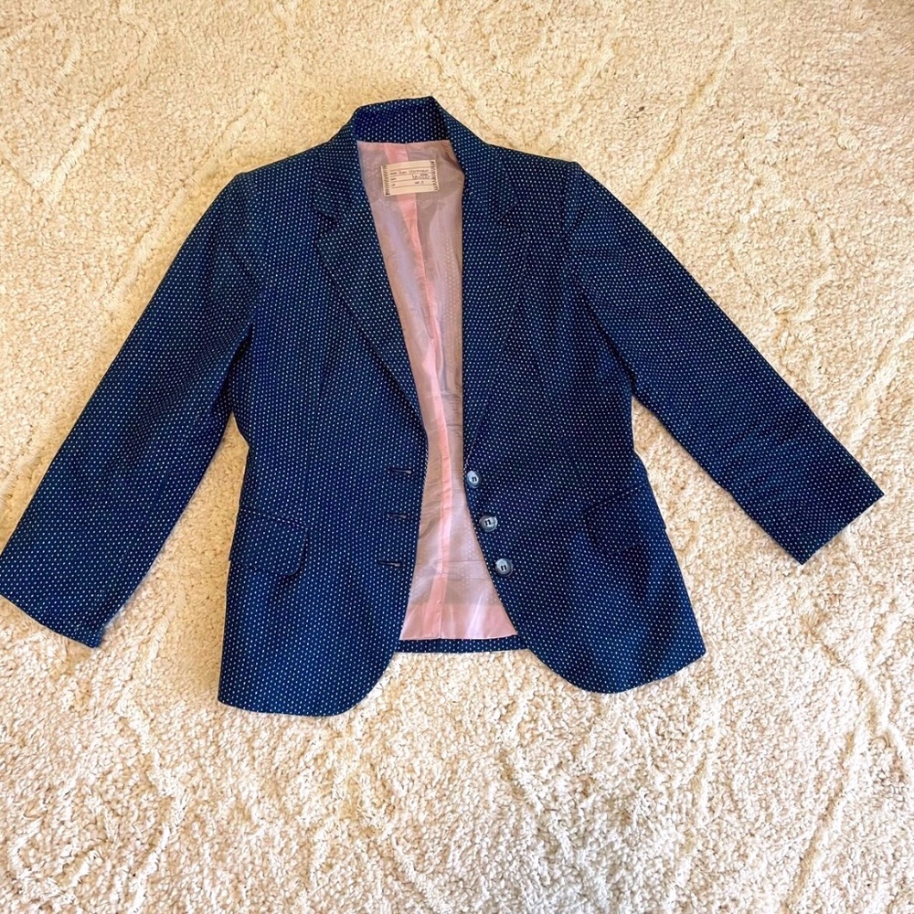 Ron Herman School Boy Navy Wool Polka Dot Blazer Size 3